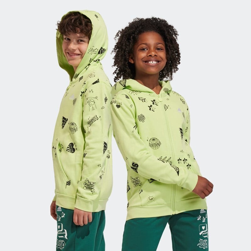

Детская толстовка с капюшоном, фирменный принт Love, молния во всю длину Adidas, голубой