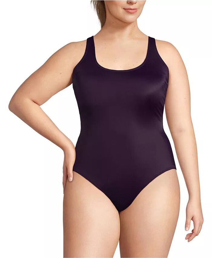 

Слитный купальник размера плюс Tugless X-Back Lands' End, фиолетовый