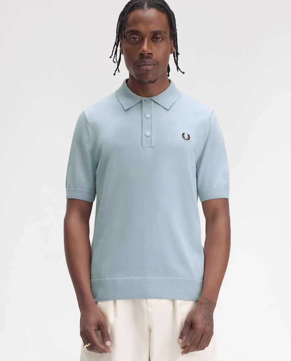 

Мужская вязаная рубашка с лавровым узором Fred Perry, светло-голубой