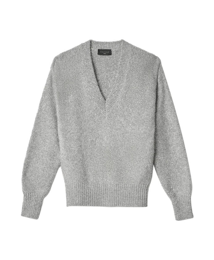 

Элегантный пуловер с V-образным вырезом из люрекса, серый. Gaã«Lle Paris, серый