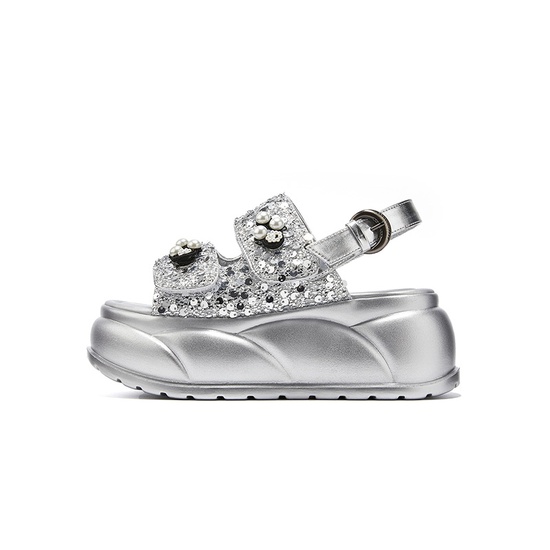 ST&SAT Женские сандалии на одной застежке серебристые, цвет Silver