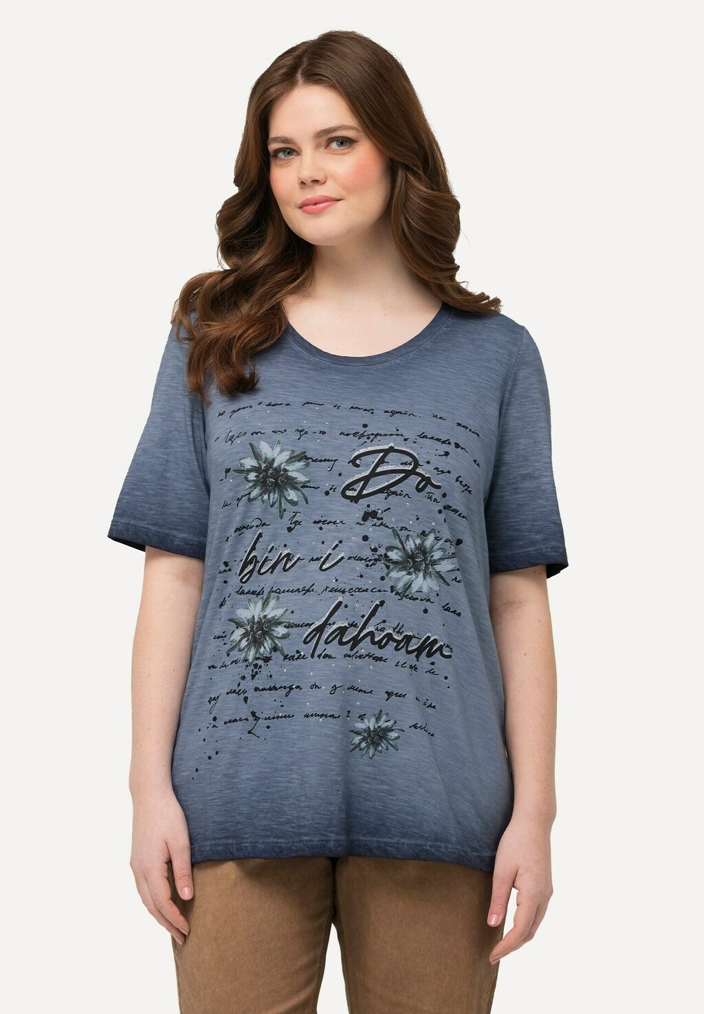 

Футболка с принтом EDELWEISS SHORT SLEEVE GRAPHIC TEE Ulla Popken, темно-синий