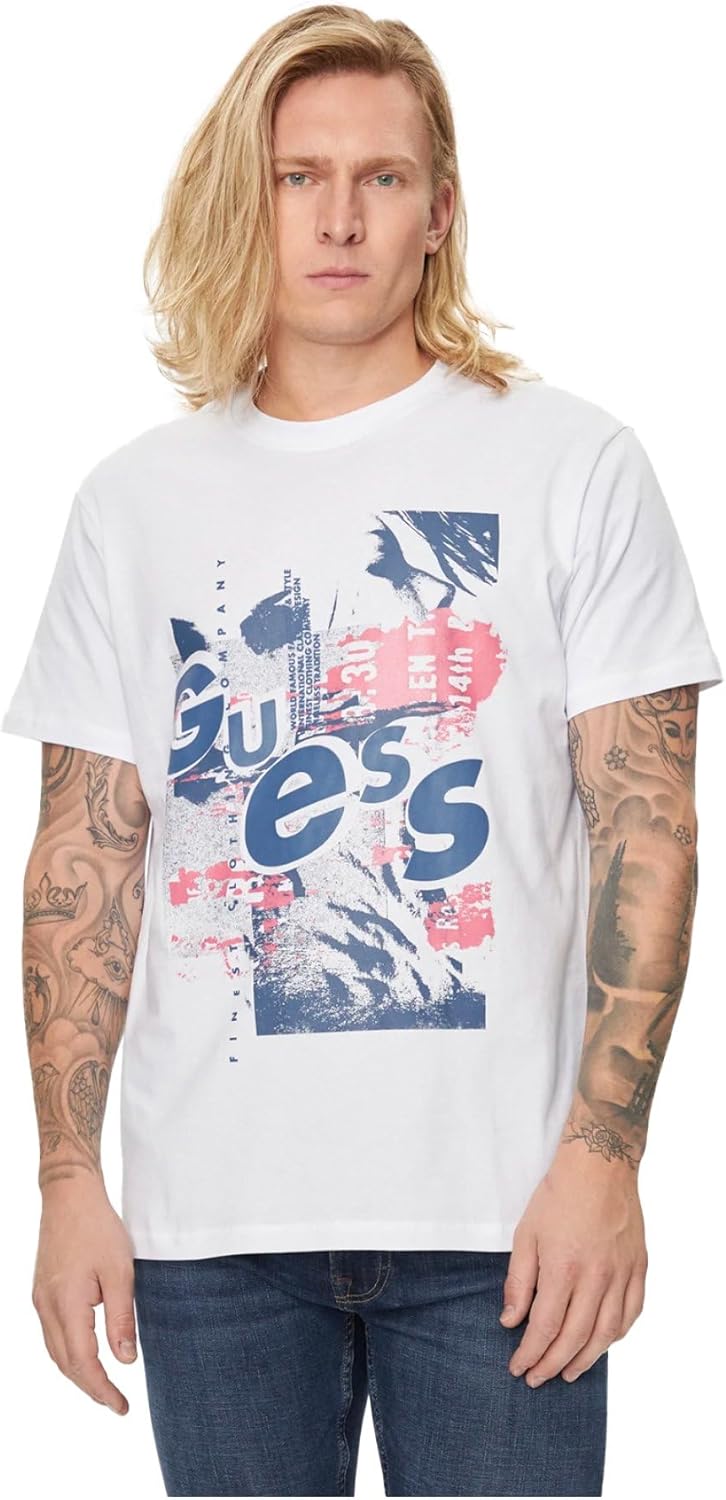 

Мужская футболка Guess Eco с круглым вырезом и абстрактным рисунком, Pure White, Белый, Мужская футболка Guess Eco с круглым вырезом и абстрактным рисунком, Pure White