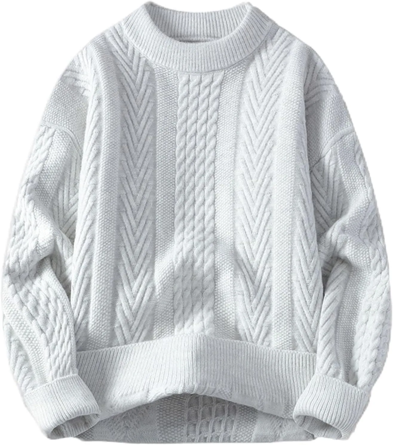 

Мужской свитер с круглым вырезом, длинным рукавом, кабельной вязкой, Regular Fit, Plus Size AQAYL