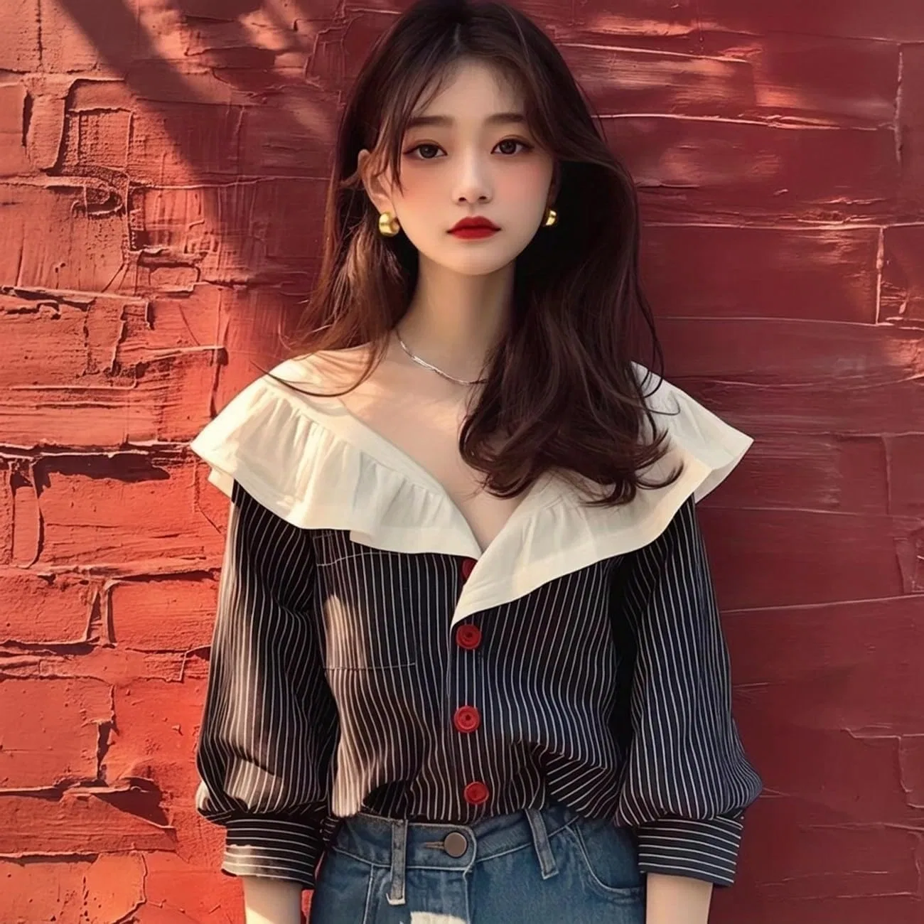 Блуза с фриловым воротником, полосатая Stripe Frill, черный — фото 3