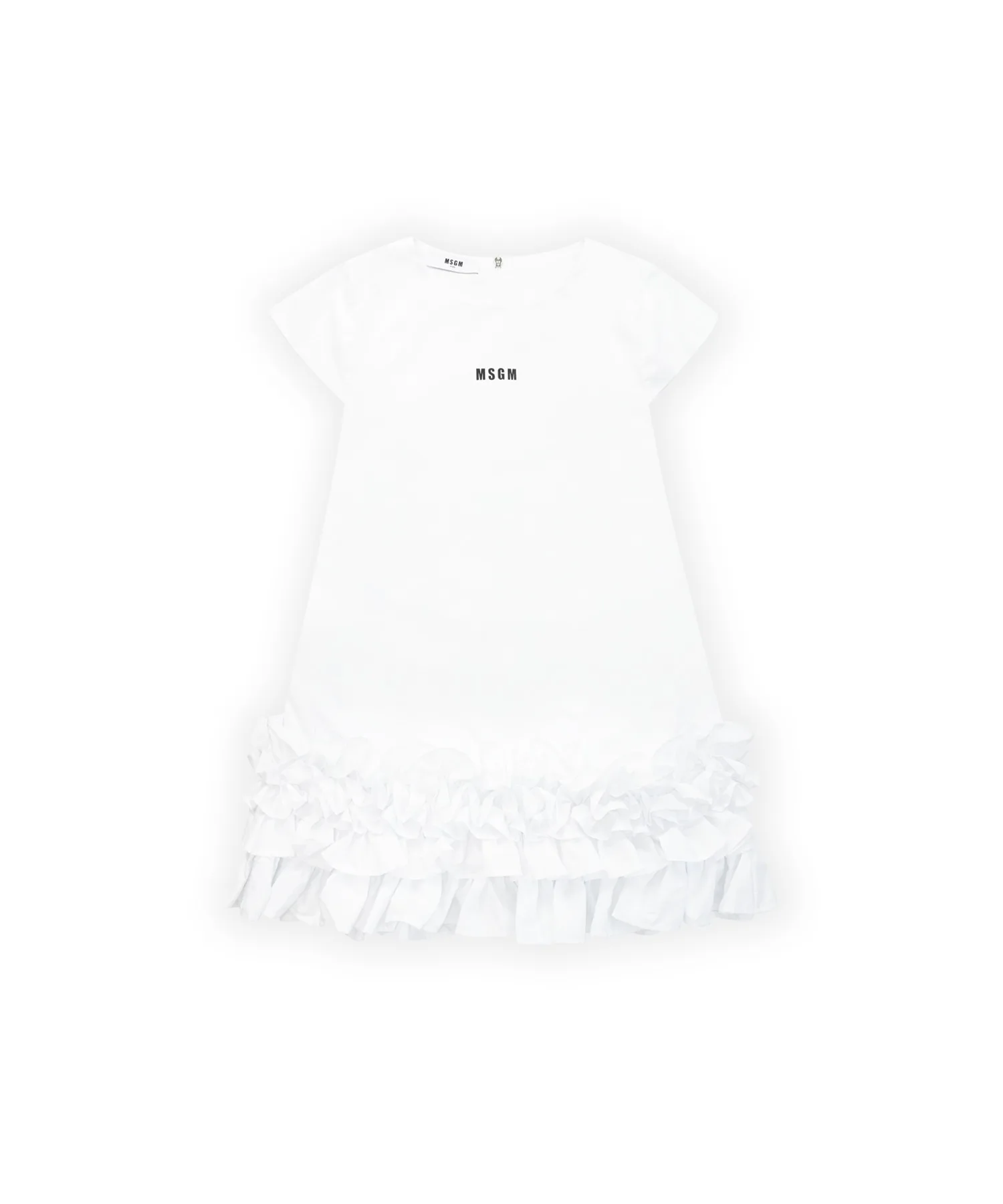 Детское платье с ярусными рюшами из хлопка MSGM KIDS белое