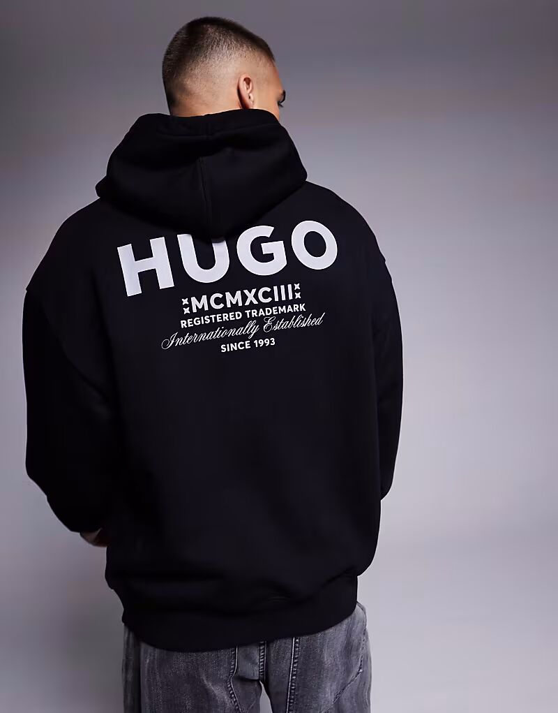 

HUGO BLUE - Nazardo - Свободная толстовка с капюшоном с логотипом черного цвета