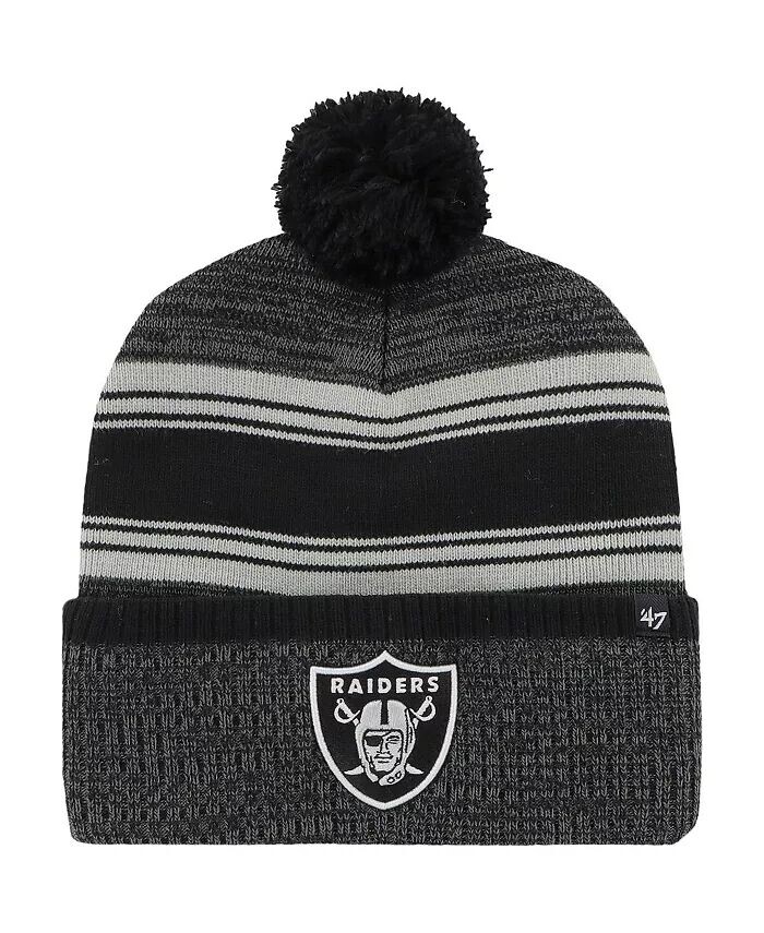 

Мужская черная вязаная шапка с манжетами и помпоном Las Vegas Raiders Fadeout '47 Brand, черный