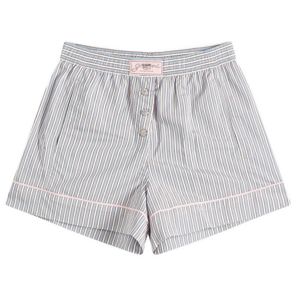 

Шорты с эластичной резинкой в полоску из окрашенной пряжи Ganni, цвет soft chambray