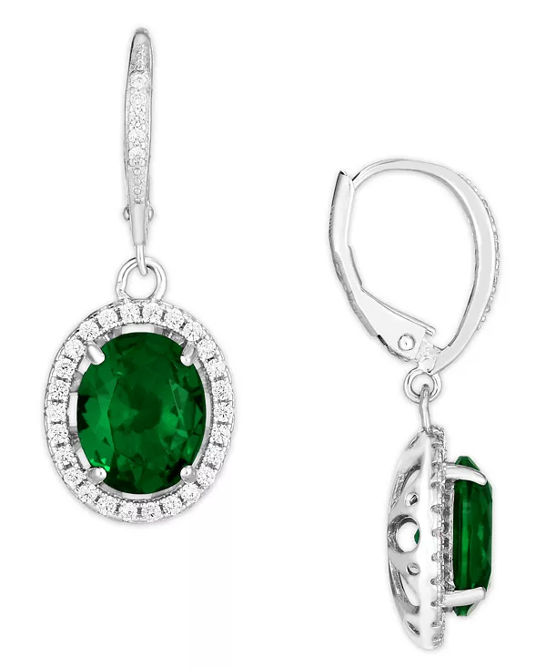 

Овальные серьги-подвески с имитацией кубического циркония в серебряной пластине Macy'S, emerald