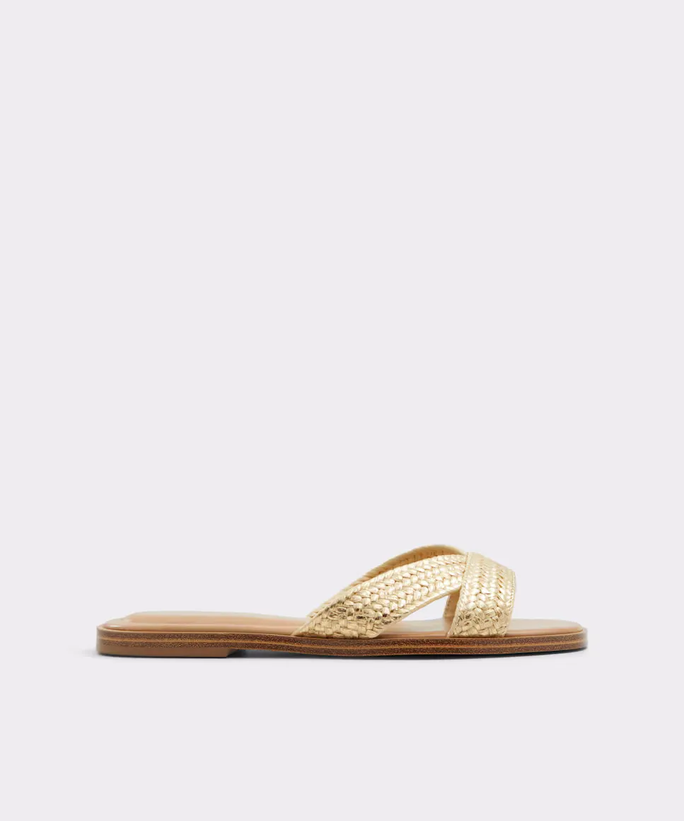 

Женские текстильные босоножки на плоской подошве с круглым носком Aldo, золотой