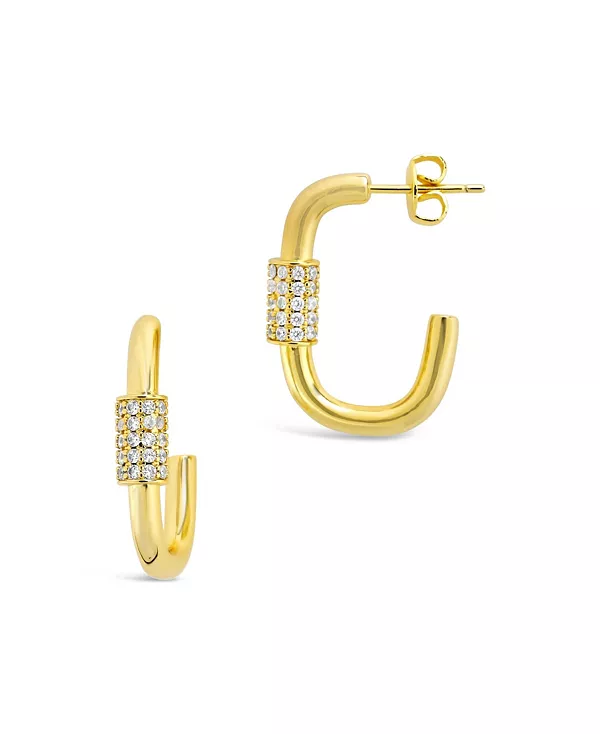 

Женские овальные позолоченные серьги-кольца с карабином Sterling Forever, gold-tone