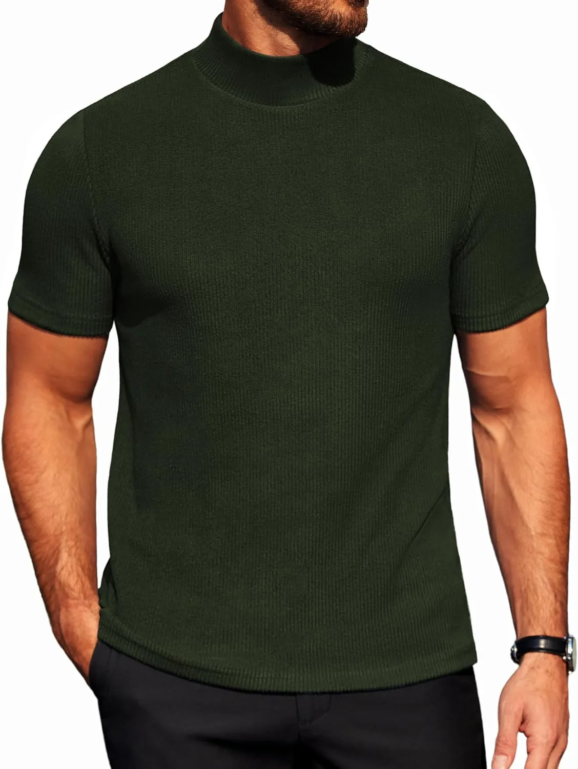 

COOFANDY мужской короткий рукав с воротником-стойкой, мягкий легкий свитер