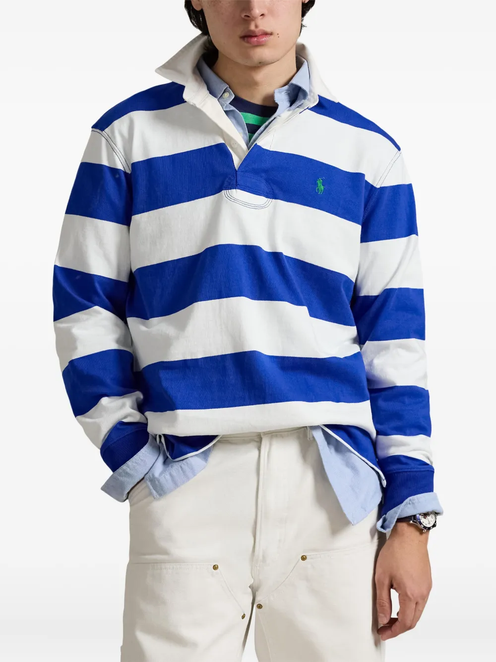 Полосатая рубашка-регби с длинными рукавами Polo Ralph Lauren, синий — фото 3