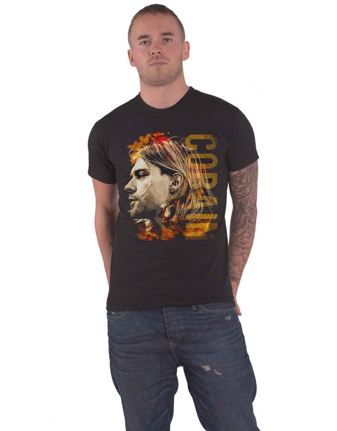 

Цветная футболка с видом сбоку Kurt Cobain, черный