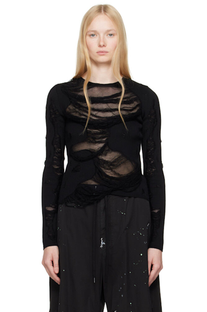 

Черный свитер с круглым вырезом, размер 14, с прорезями MM6 Maison Margiela