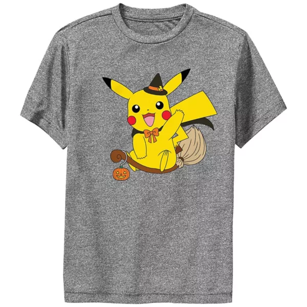 Мальчиковая футболка 8-20 с принтом Pokemon Pikachu в образе ведьмы на метле Licensed Character, серый