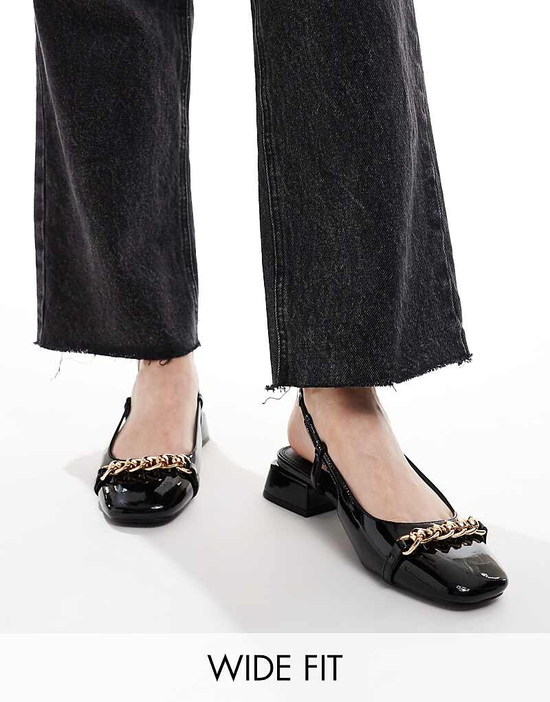 

Черные балетки широкого кроя ASOS DESIGN – Lion – с ремешком на пятке