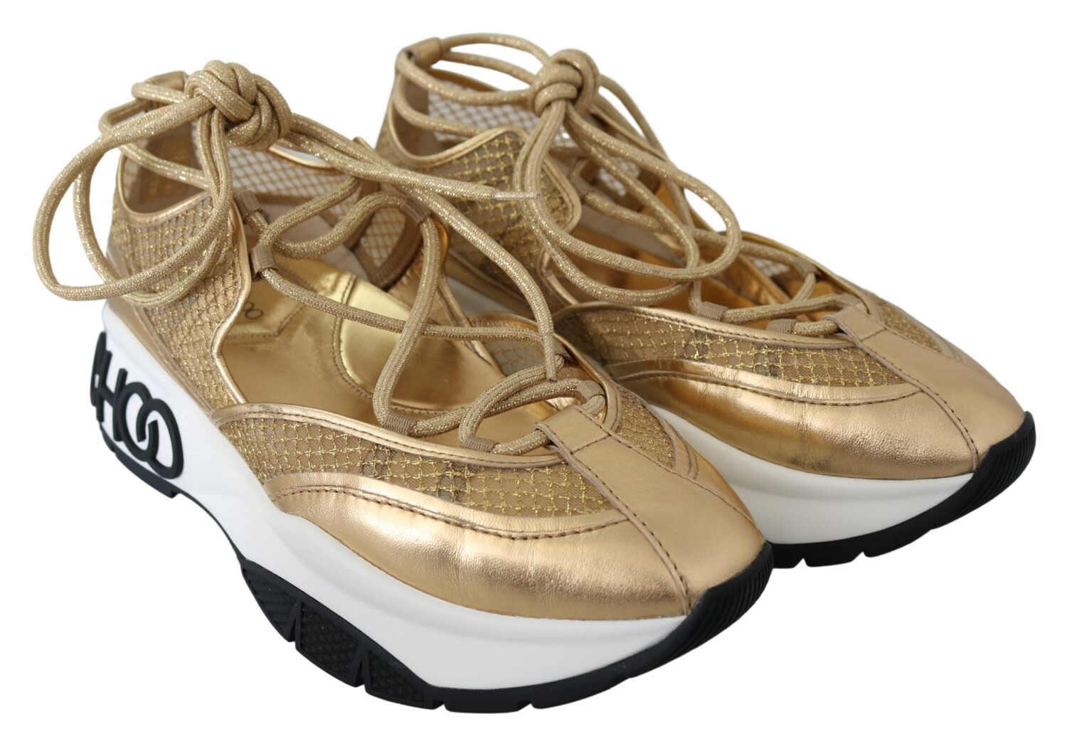 Женские кожаные кроссовки Jimmy Choo en Glamour Mesh, золото — фото 2