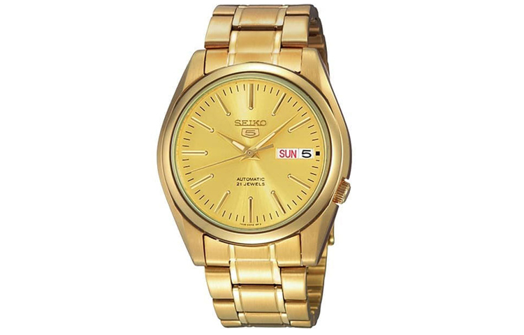 

SEIKO Автоматический механический механизм позолоченный ремешок из нержавеющей стали мужские часы золотой циферблат SNKL48K1