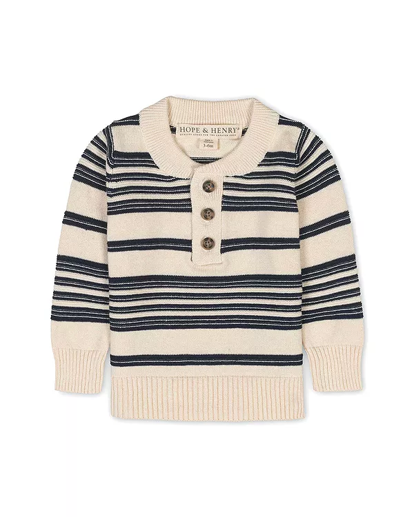 

Детский пуловер-поло с длинными рукавами из органического хлопка и налокотниками - для малышей и детей постарше. Hope & Henry, синий