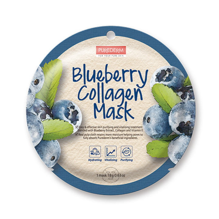 

Маска для лица с экстрактом черники blueberry collagen mask Purederm, вес 18 гр.