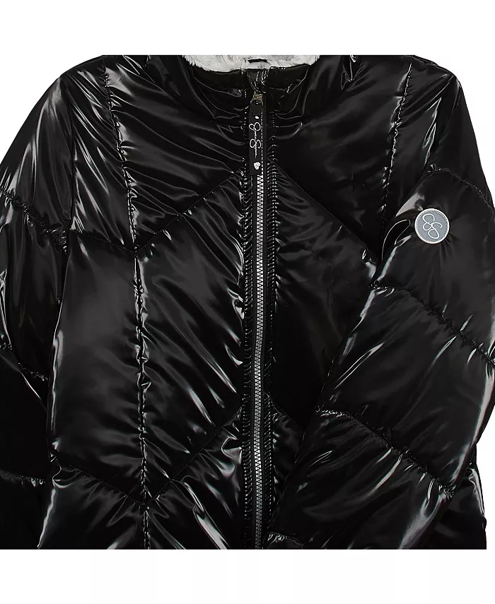 Детская утепленная куртка с эффектом отражения Reflective Shine Fashion Puffer Jacket для девочек 7-16 лет Jessica Simpson, черный — фото 4