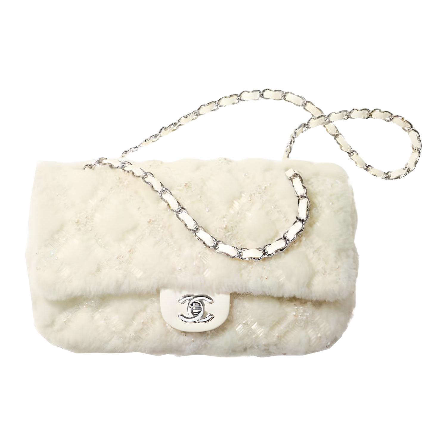 

CHANEL Сумка из плюшевой овчины, женская белая, через плечо, кроссбоди