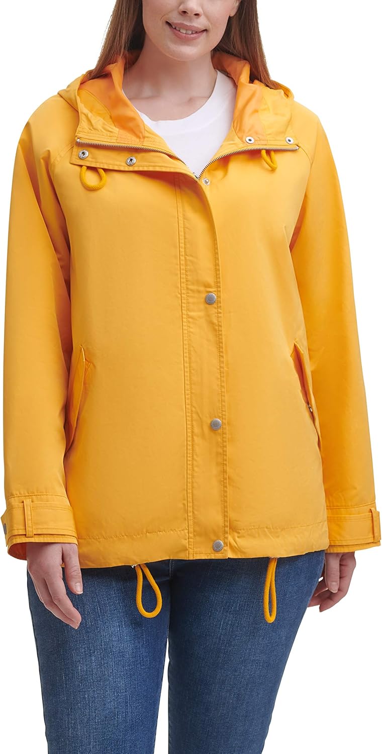 

Женская куртка-дождевик Levi's из нейлона персикового цвета с капюшоном и молнией спереди, Kumquat