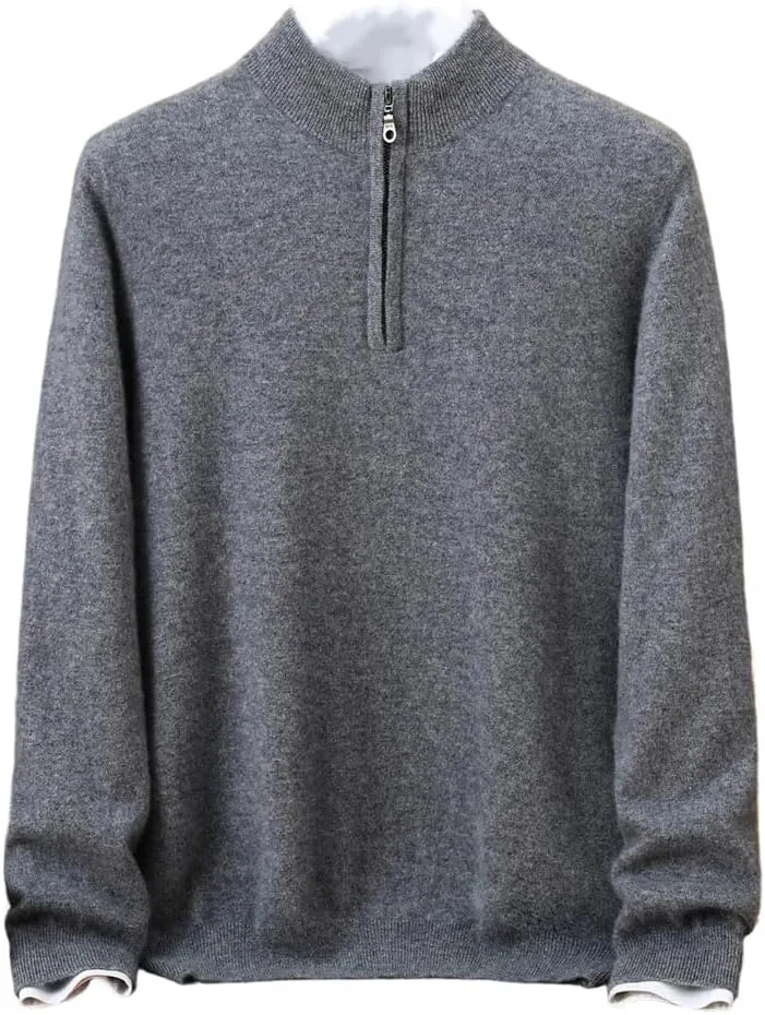 

Мужской свитер из 100% кашемира с полузастежкой и воротником-стойкой