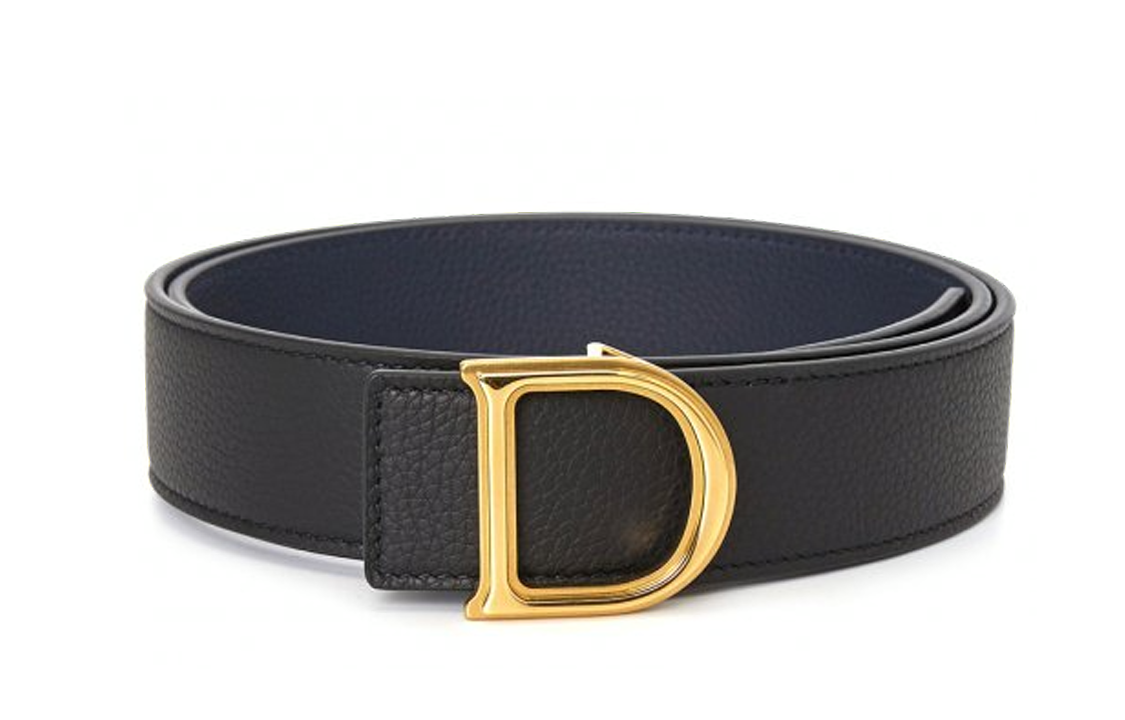 

DIOR Кожаный ремень мужской с гладкой пряжкой и двусторонней эмблемой, черный, ширина 35 см