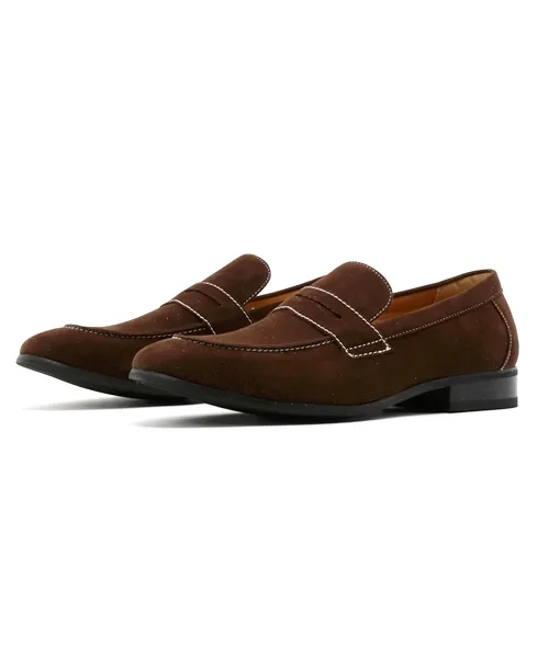 Мужские лоферы из искусственной замши AAA Coin Loafer 2313 темно-коричневые
