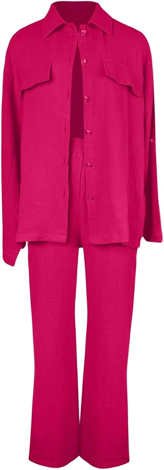 Блуза, свободная, с запахом, длинным рукавом, Casual Set, ярко-розовый