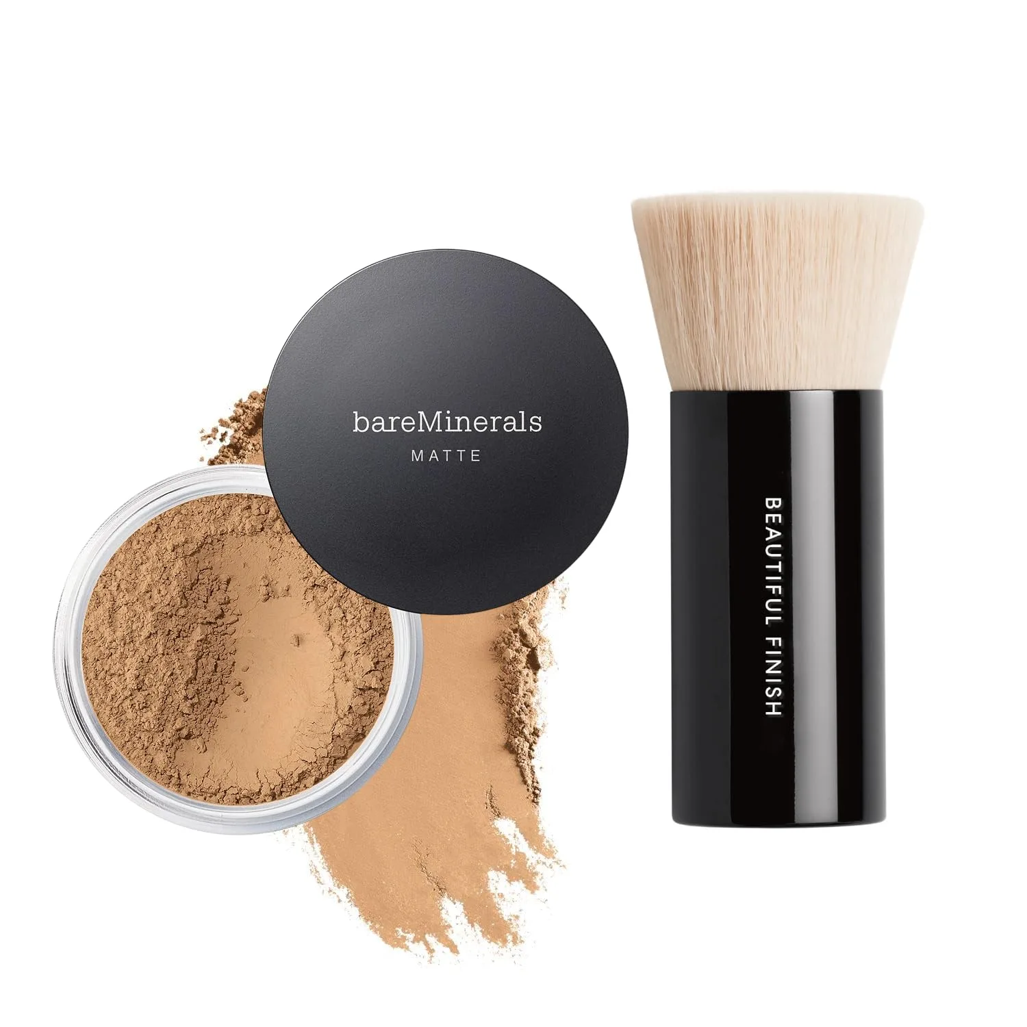 bareMinerals Original Matte Loose Powder Foundation SPF 15, минеральная пудра для лица, матовое покрытие от легкого до полного, маскирует блеск, без талька, некомедогенно + кисть для тонального средства Beautiful Finish