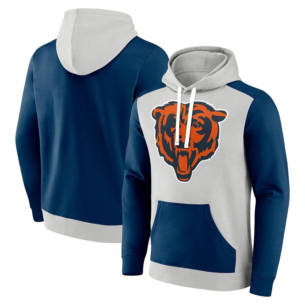 

Мужской флисовый пуловер с капюшоном Fanatics Silver/темно-синего цвета Chicago Bears Big & Tall Team, цвет Brs Silver