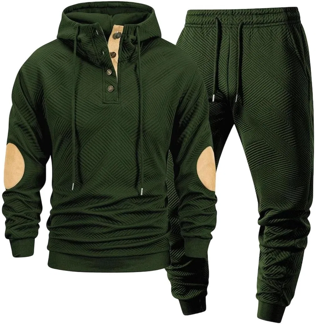 Спортивный костюм из флиса, Men's Hooded Sweatshirt Pants Two-Piece Set, Army En8