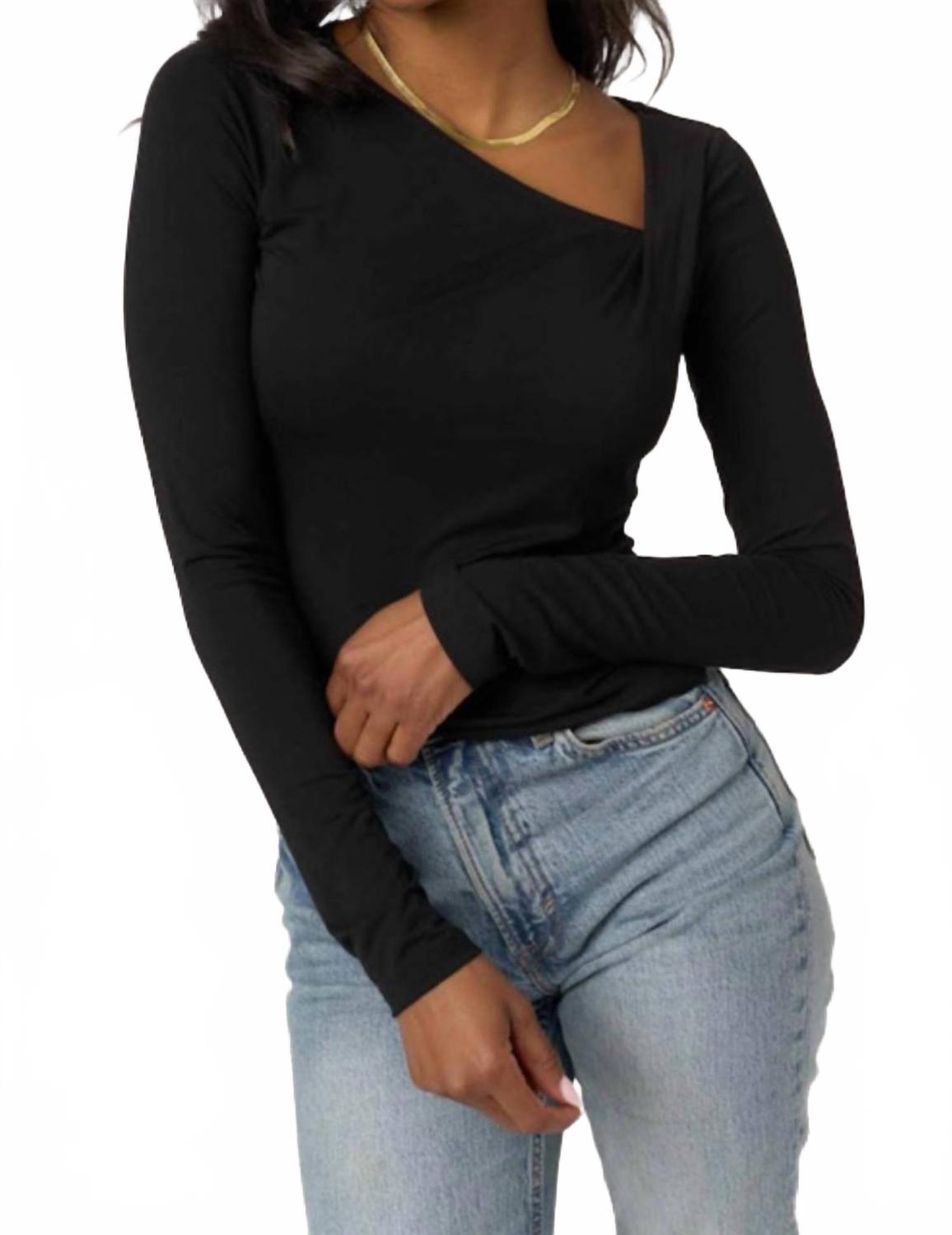 

PROJECT SOCIAL T Приталенный топ с длинными рукавами и перекрученным передом, черный