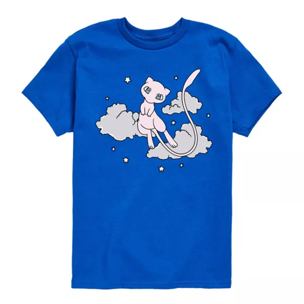 

Футболка для мальчиков 8-20 лет с принтом покемона Mew, звёздами и облаками Licensed Character, синий