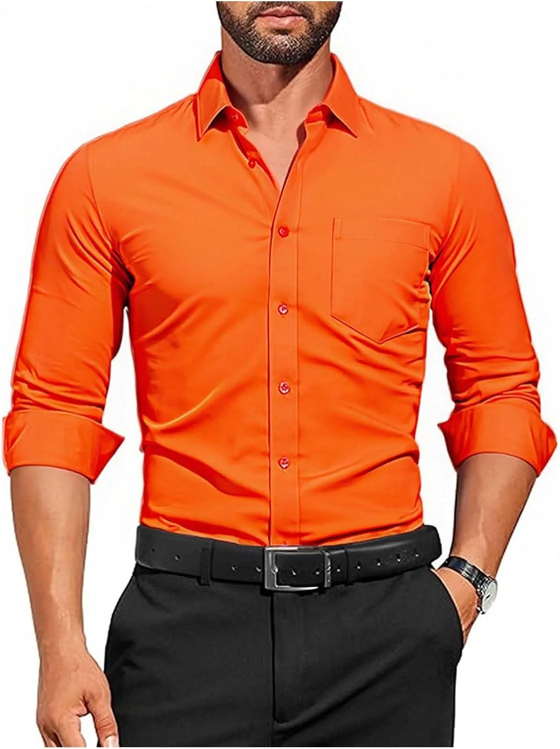 

Мужская рубашка с длинным рукавом и отложным воротником