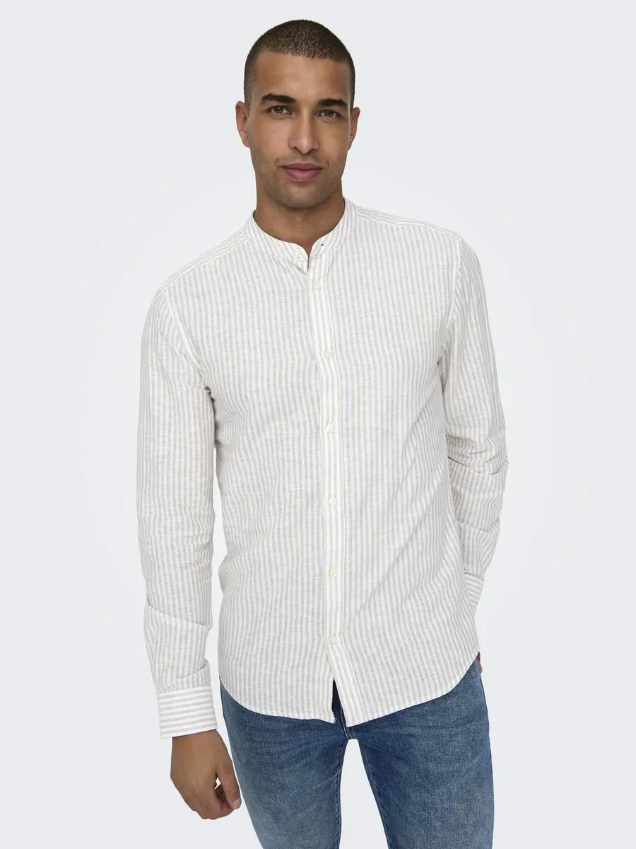 

Рубашка с длинными рукавами ONLY & SONS "ONSCAIDEN LS MAO STRIPE LINEN SHIRT NOOS", цвет Chinchilla