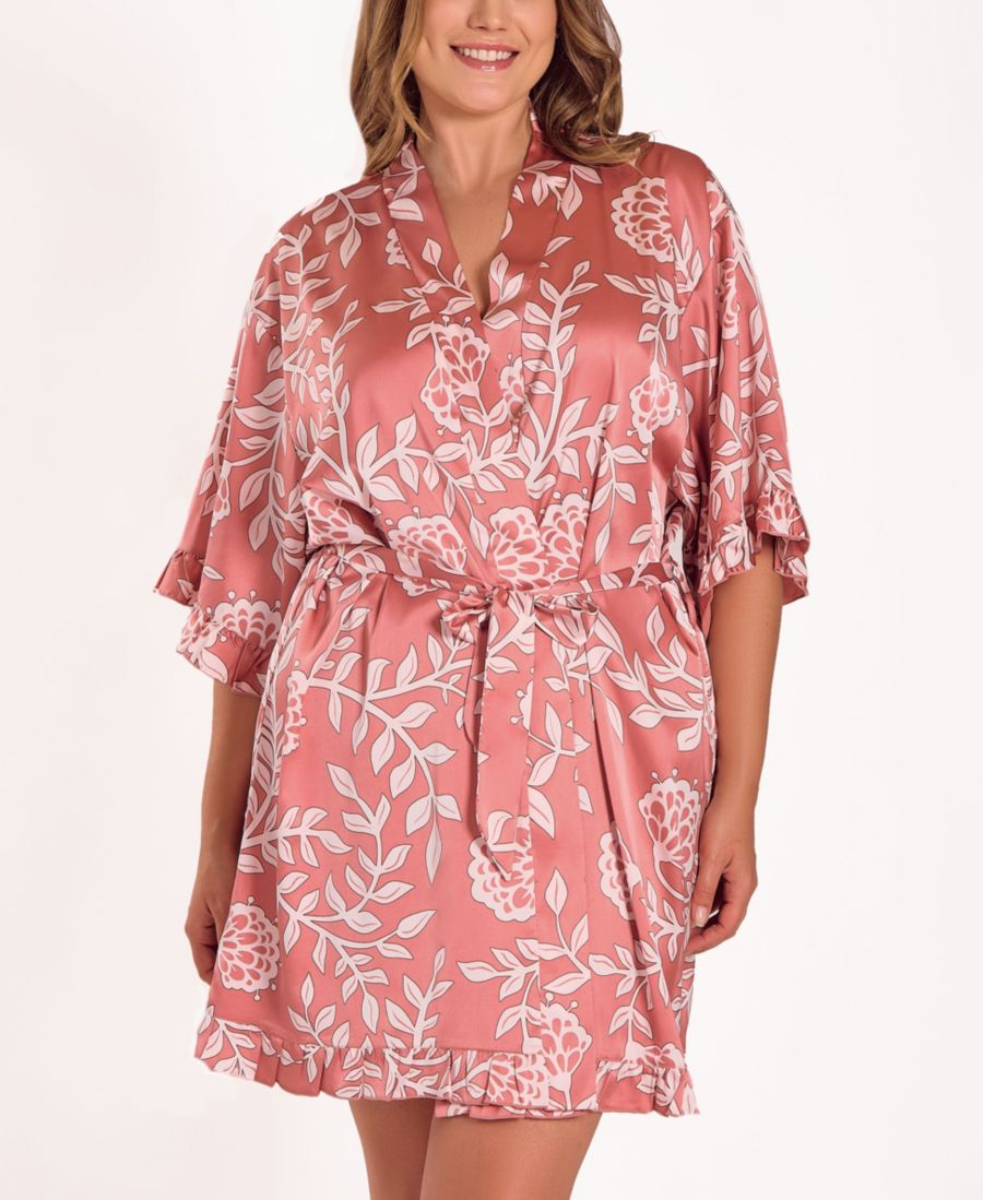 

Халат с длинными рукавами из эластичной ткани с цветочным принтом больших размеров iCollection, Mauve