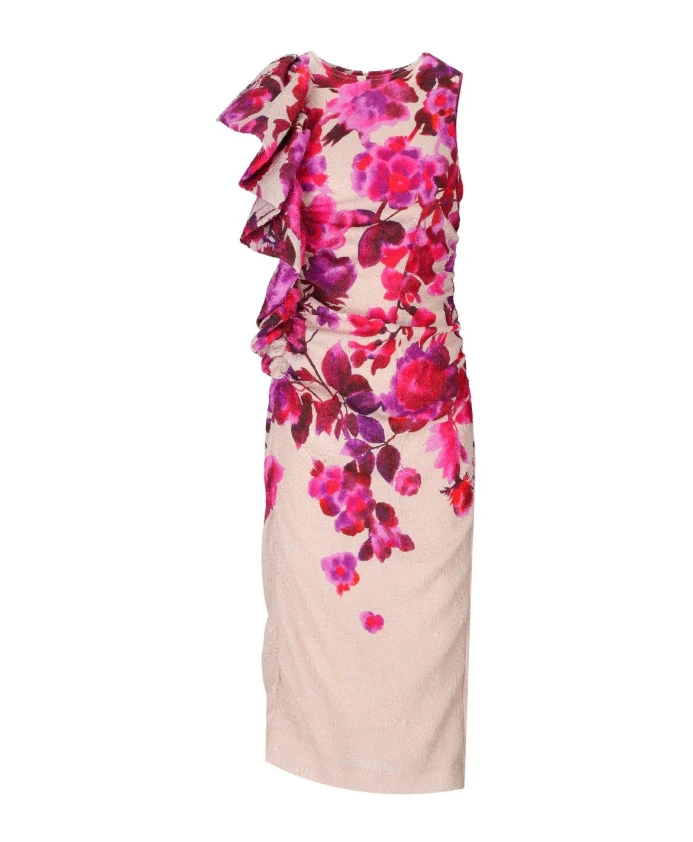 

Мятое миди-платье с цветочным принтом, розово-фиолетово-белого цвета. Essentiel Antwerp, мультиколор