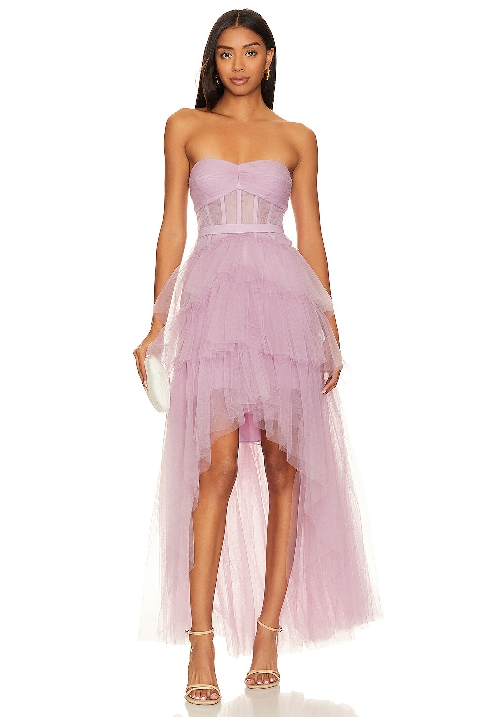 

Платье BCBGMAXAZRIA Ruffled High Low Gown, цвет Mulberry