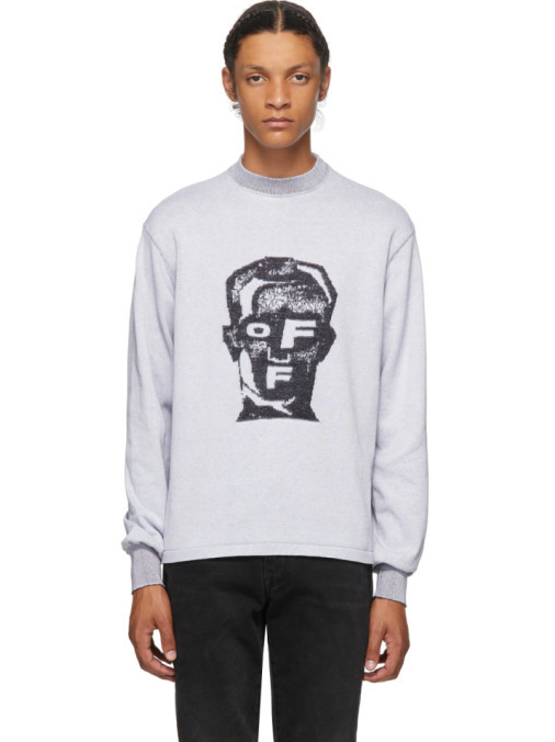 

Высокий серый свитер с интарсией из хлопка Off-White