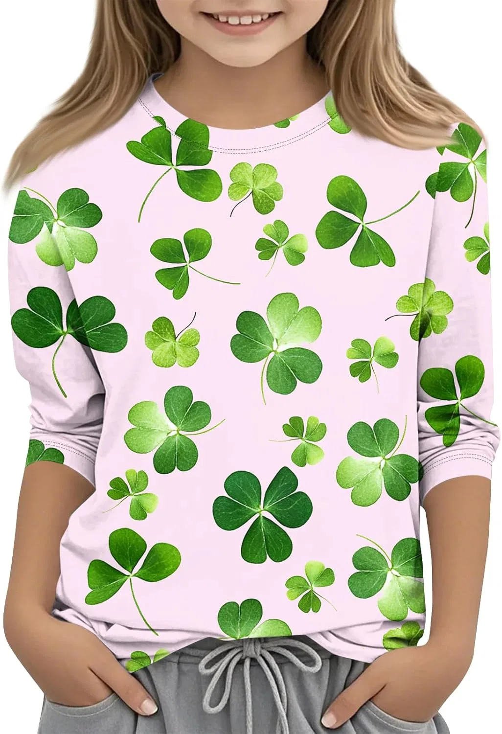 Свитшот женский с принтом St. Patrick's Day, оверсайз, 3/4 рукав, 4-pink