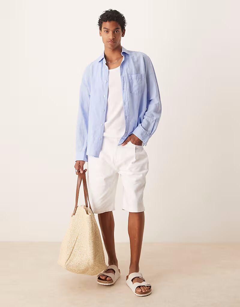 

Длинные джинсовые шорты ASOS DESIGN со складками на карманах белого цвета