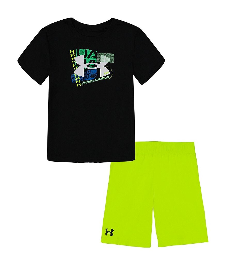 

Футболка и короткий комплект с короткими рукавами и графическим логотипом Under Armour Little Boys 2T-7, черный