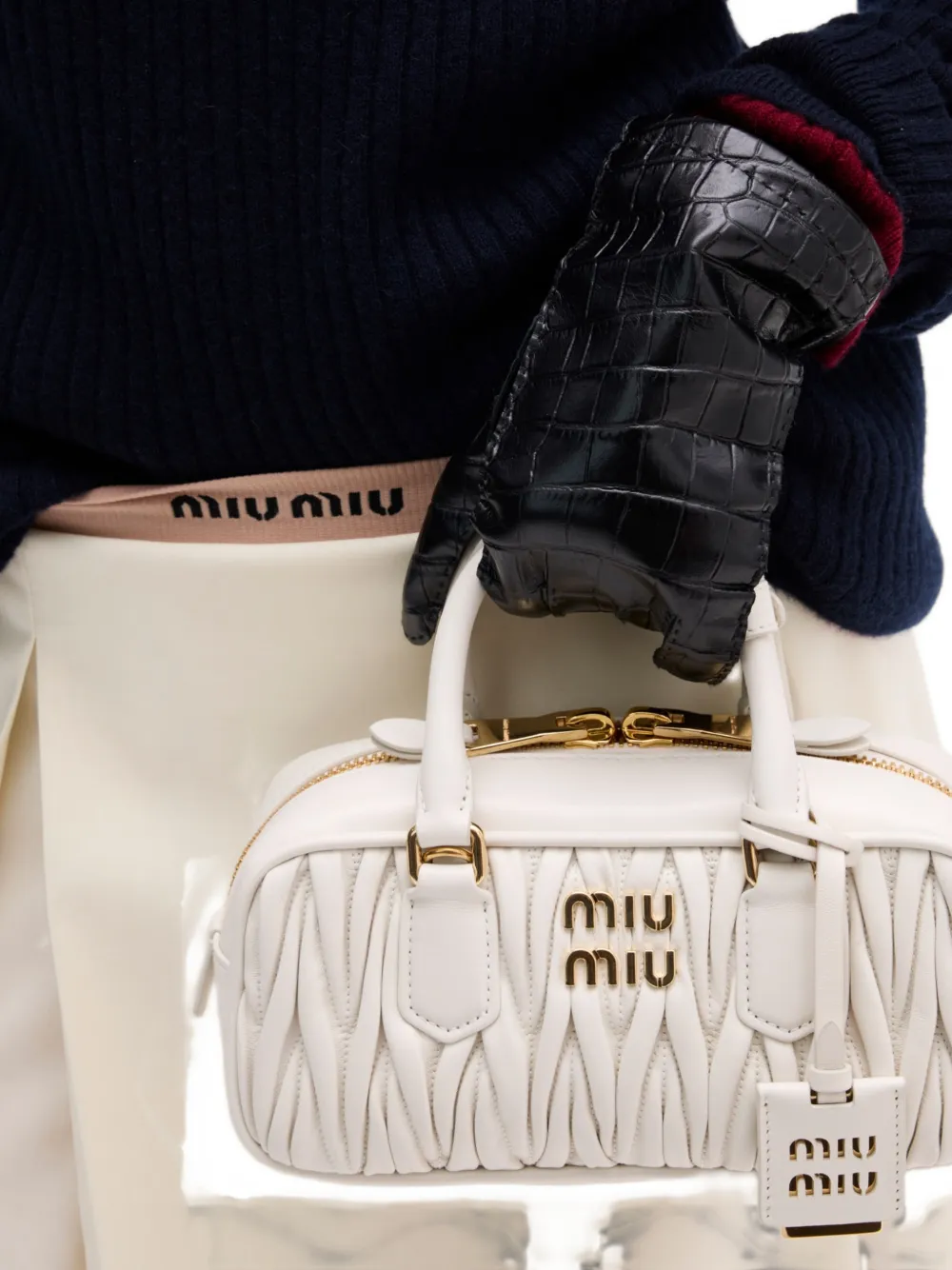Сумка Arcadie из матовой наппированной кожи Miu Miu, белый — фото 4