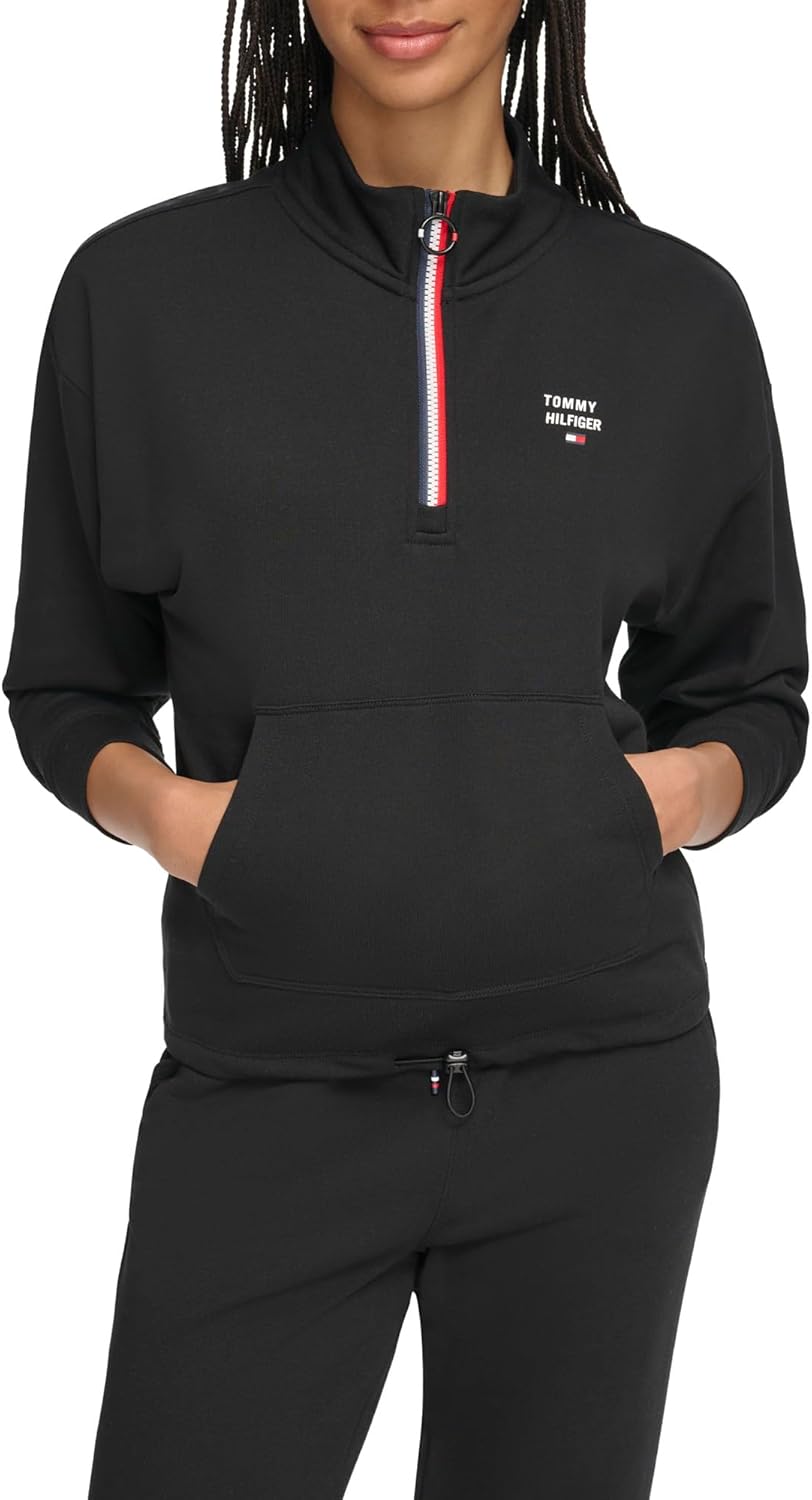 

Женская мягкая кофта Tommy Hilfiger из французского трикотажа с застежкой-молнией на четверть оборота, Black