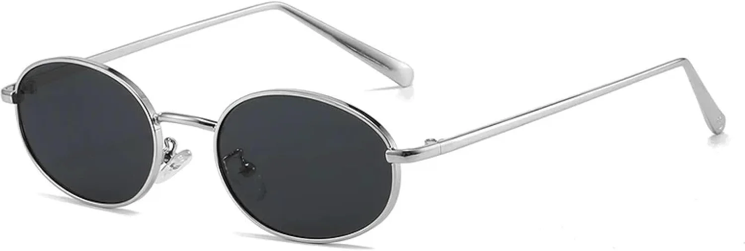 

Женские солнцезащитные очки в маленькой овальной металлической оправе с защитой от УФ-излучения UV400, мужские солнцезащитные очки в стиле панк DSVIGF, Silver Gray